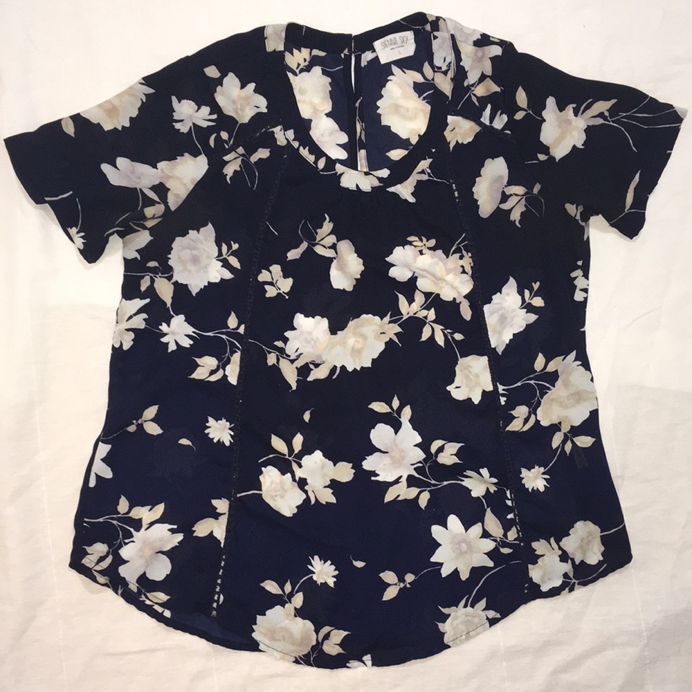 Navy and cream floral blouse